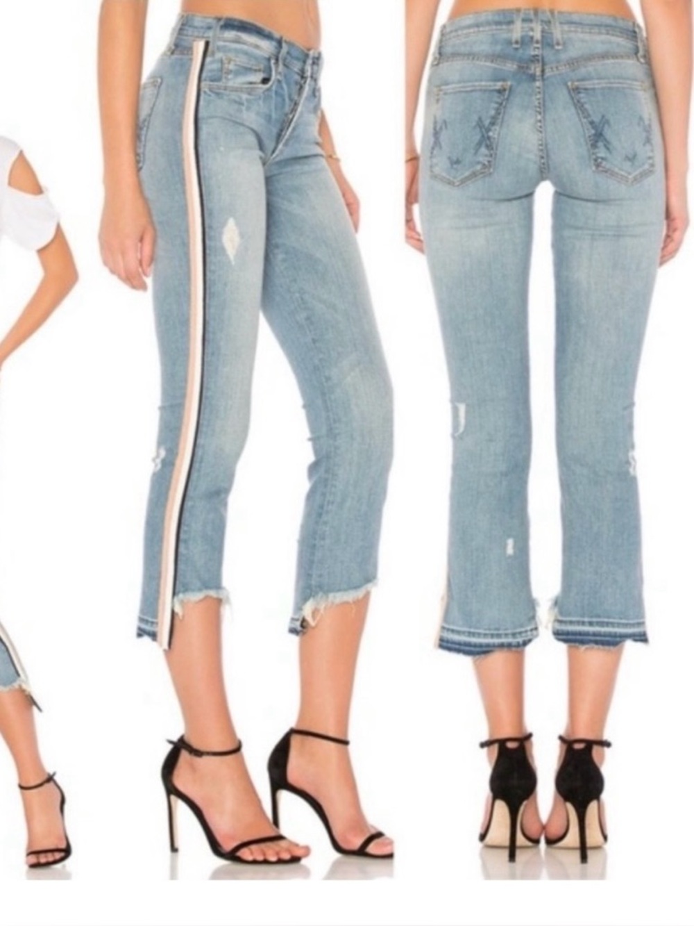 McGuire Women’s Ibiza High Rise-SZ 30-Side Track Stripe Step-Down Hem Crop Jeans